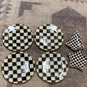 Mackenzie Childs set plates trinket tray Christmas checkered NEW qvc bundle